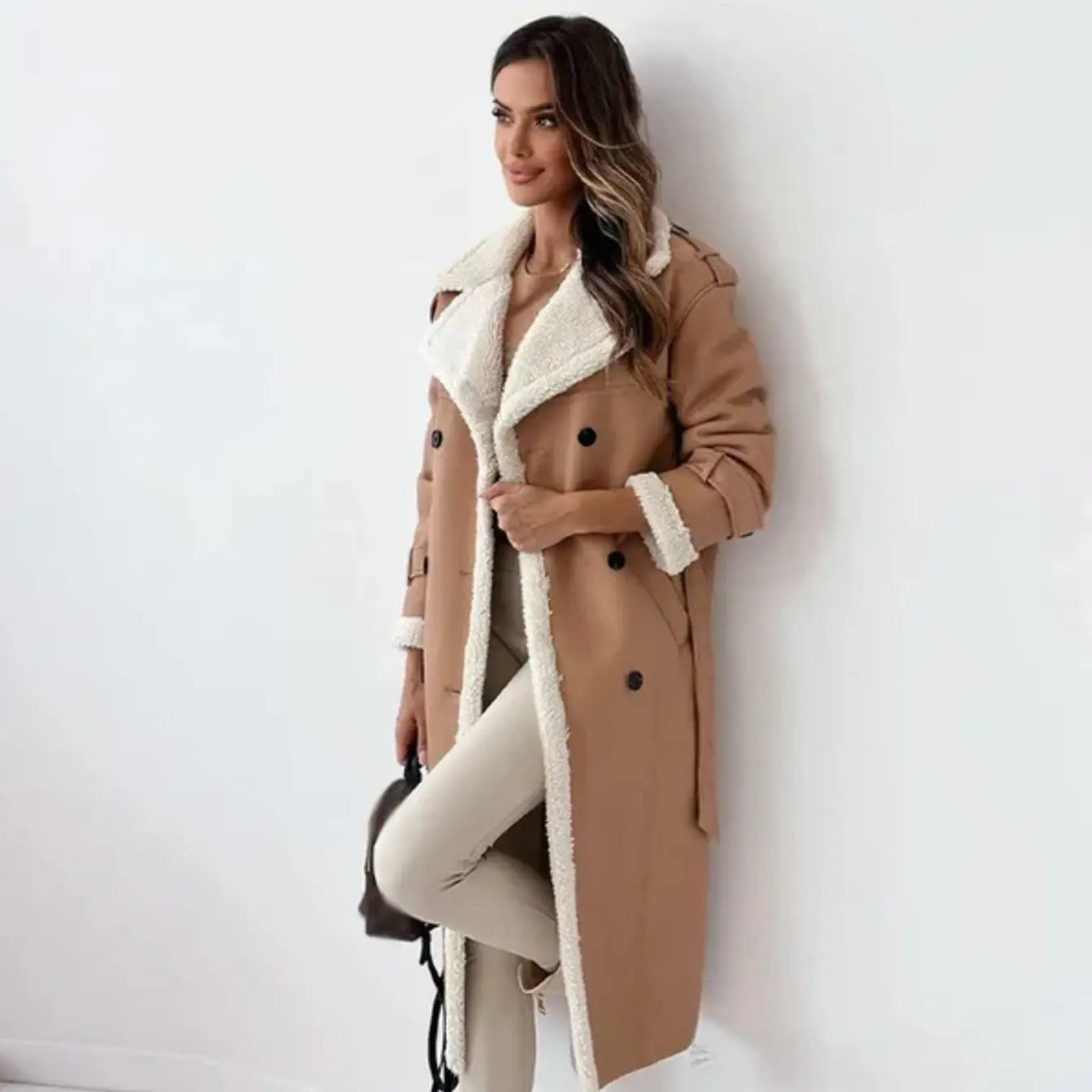 Lunie Women's Fur Leather Long Coat