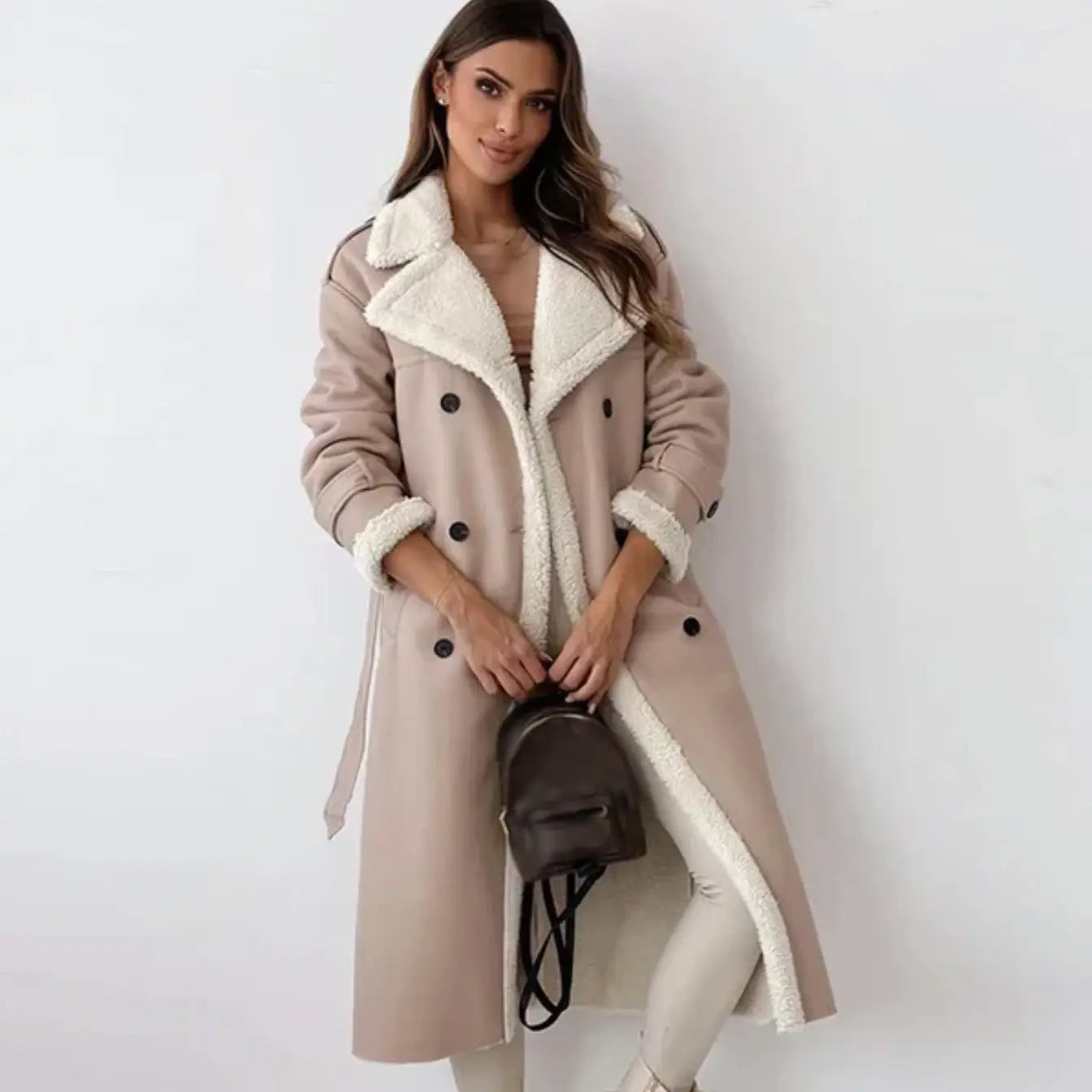 Lunie Women's Fur Leather Long Coat