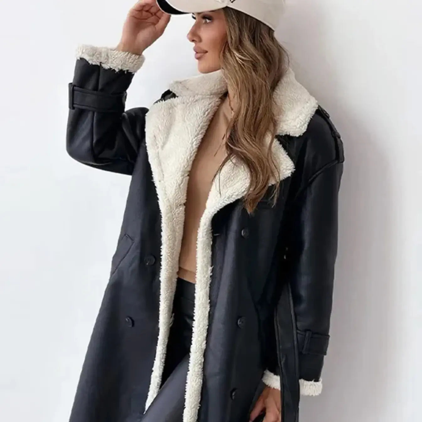 Lunie Women's Fur Leather Long Coat