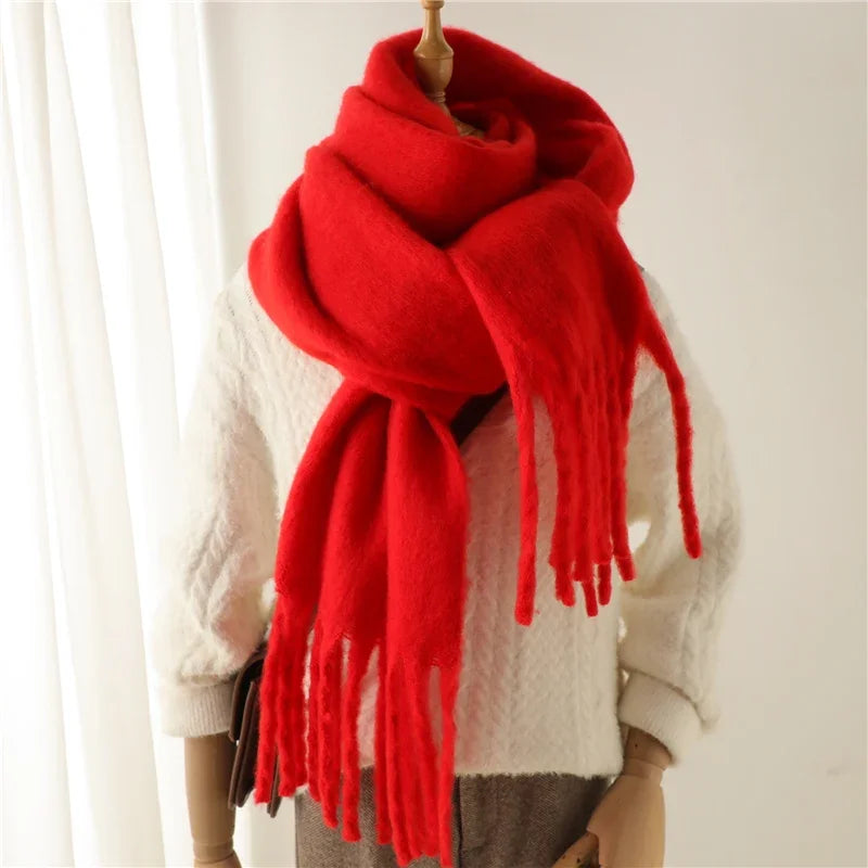 Soft Cashmere Winter Scarf for Women with Tassels