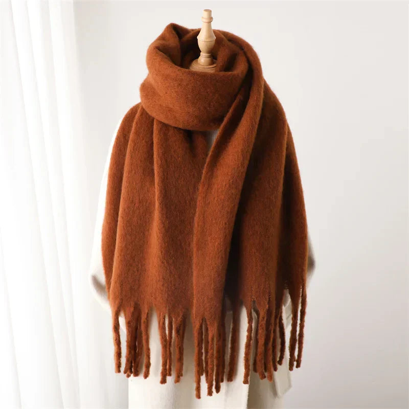 Soft Cashmere Winter Scarf for Women with Tassels