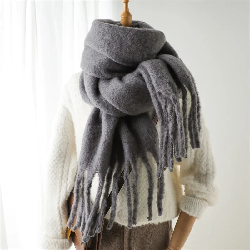 Soft Cashmere Winter Scarf for Women with Tassels