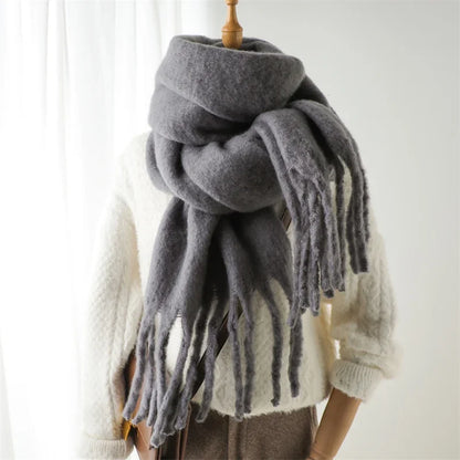 Soft Cashmere Winter Scarf for Women with Tassels