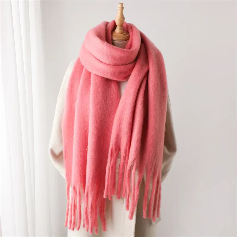 Soft Cashmere Winter Scarf for Women with Tassels