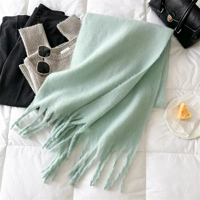 Soft Cashmere Winter Scarf for Women with Tassels