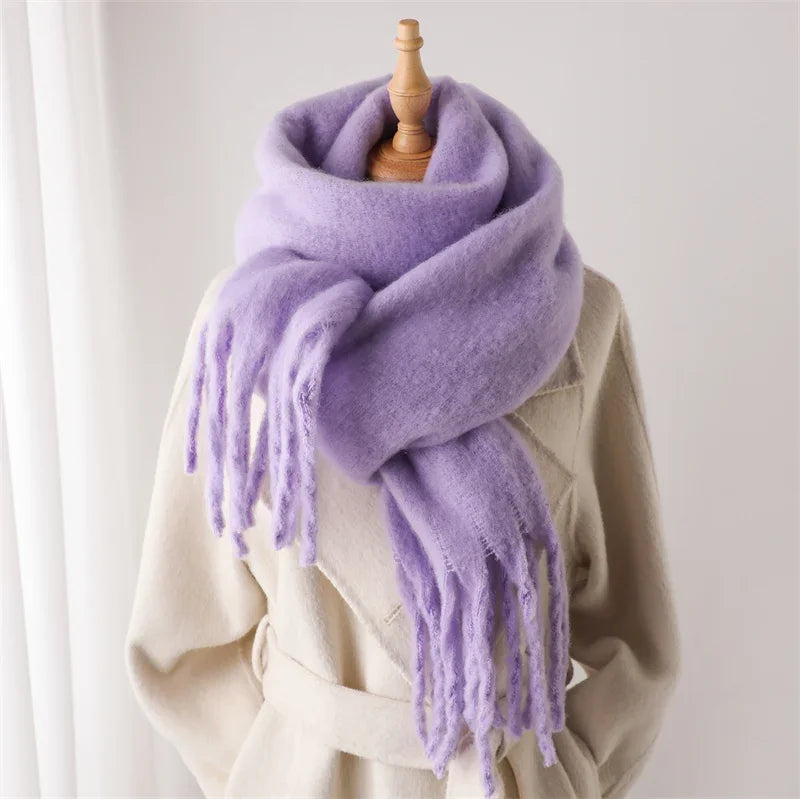 Soft Cashmere Winter Scarf for Women with Tassels
