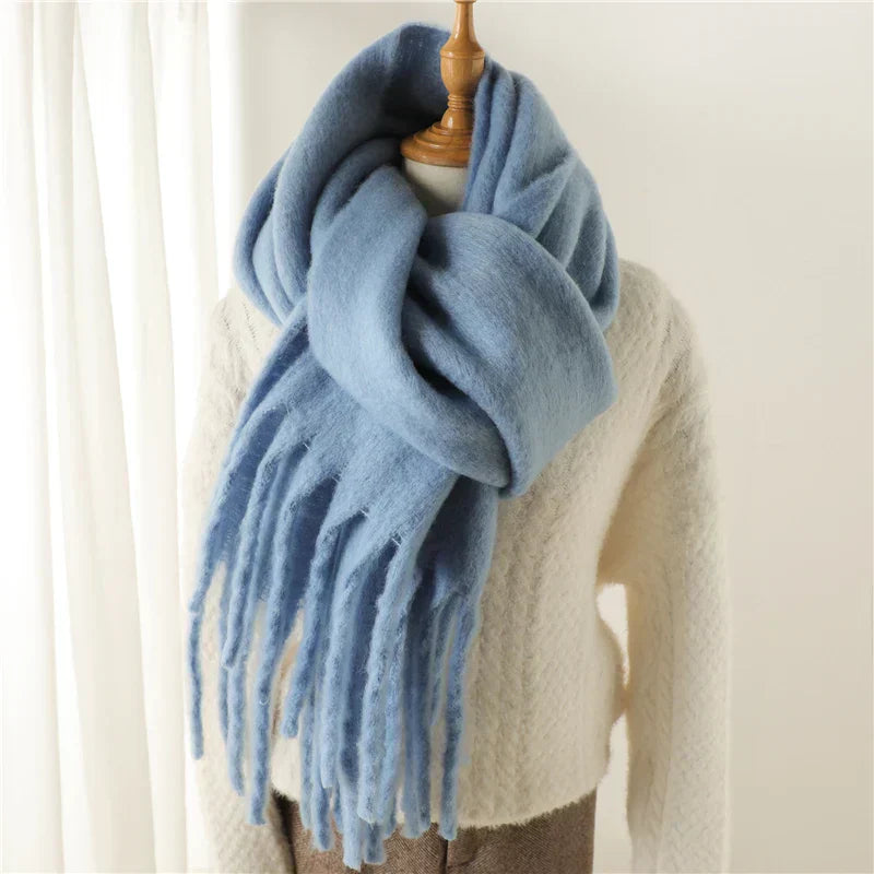 Soft Cashmere Winter Scarf for Women with Tassels