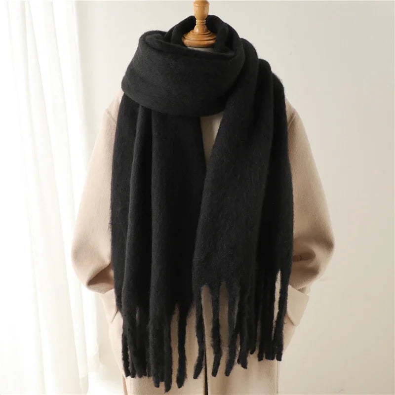 Soft Cashmere Winter Scarf for Women with Tassels