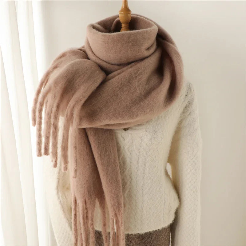 Soft Cashmere Winter Scarf for Women with Tassels