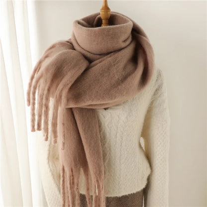 Soft Cashmere Winter Scarf for Women with Tassels