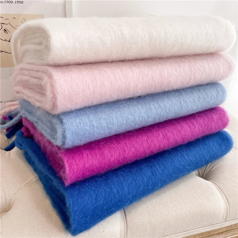 Soft Cashmere Winter Scarf for Women with Tassels