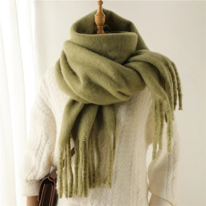 Soft Cashmere Winter Scarf for Women with Tassels