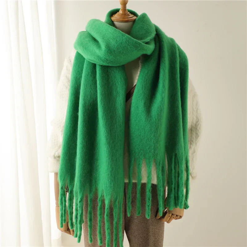 Soft Cashmere Winter Scarf for Women with Tassels
