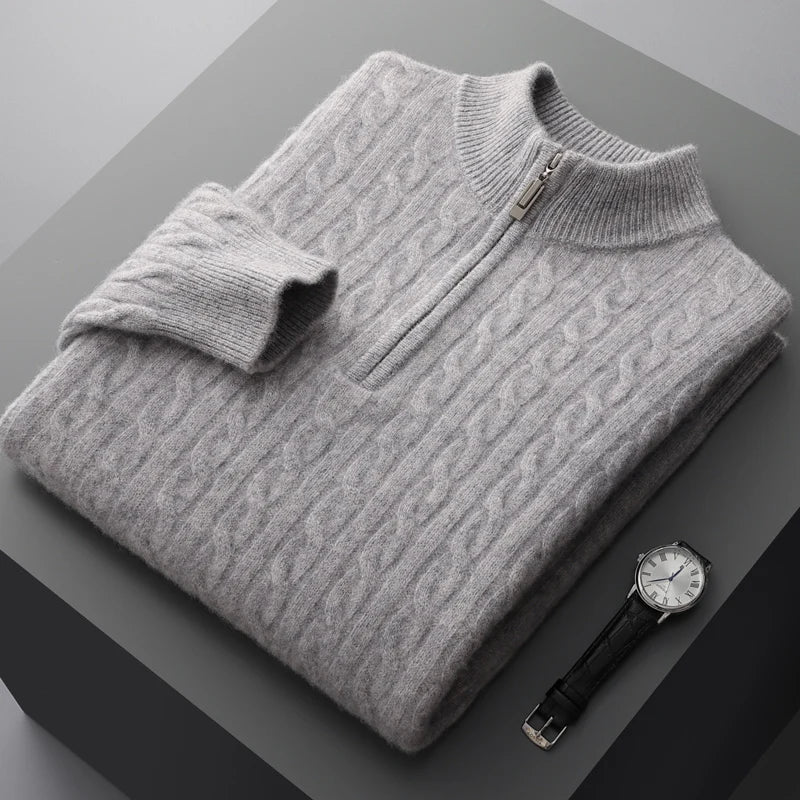 Classic Crew Neck Cable Sweater For Men