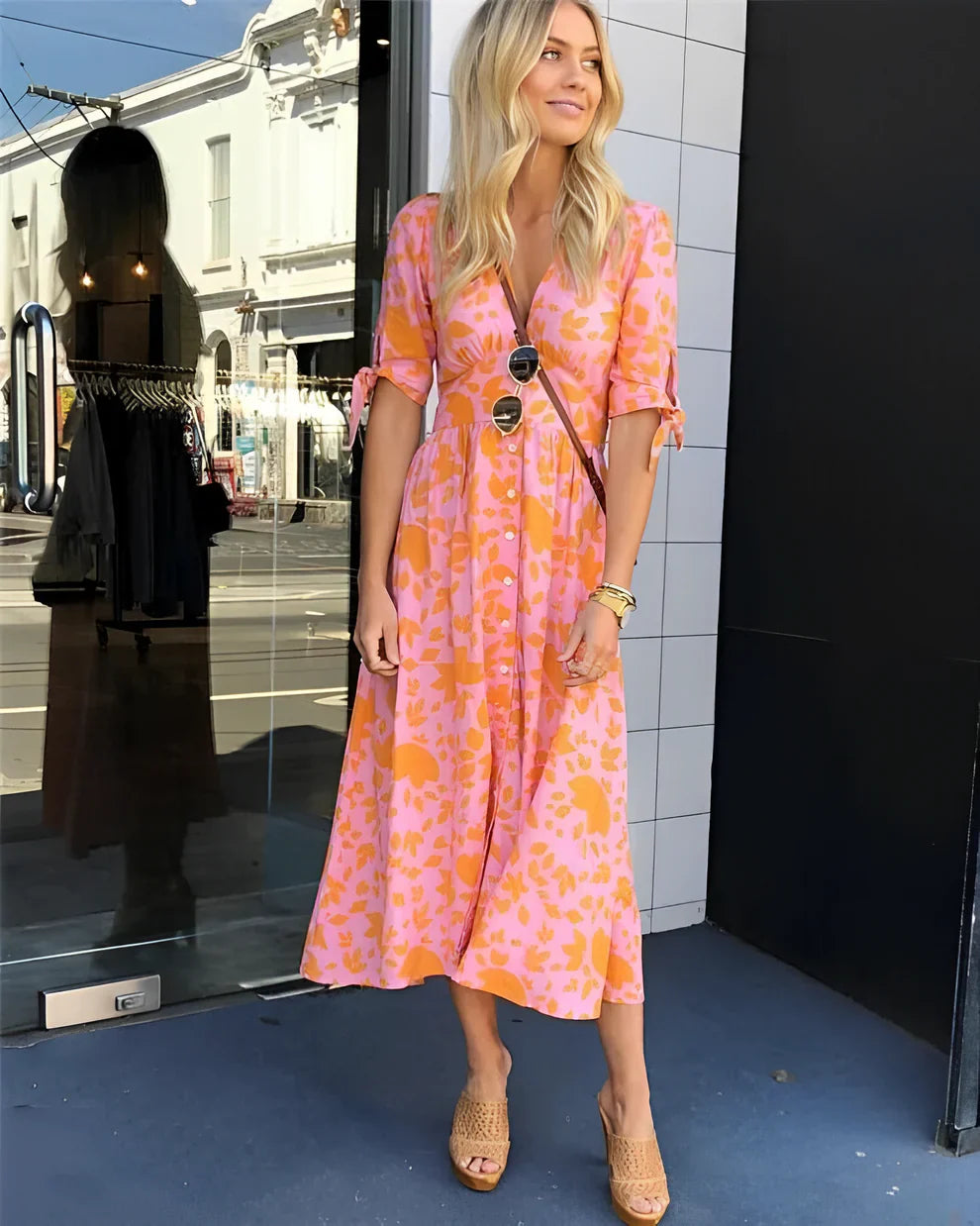 Lyla Dress | Elegant Summer Orange Midi Dress