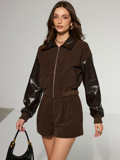 Women's Chic Fake Leather Denim Jacket