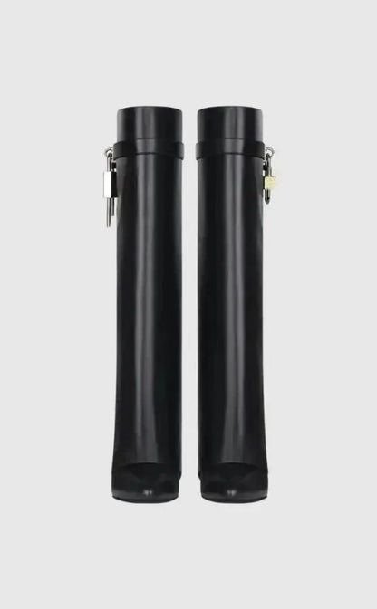 Aurelia Women's Knee-High Wedge Boots Glossy Black