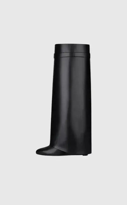 Aurelia Women's Knee-High Wedge Boots Glossy Black