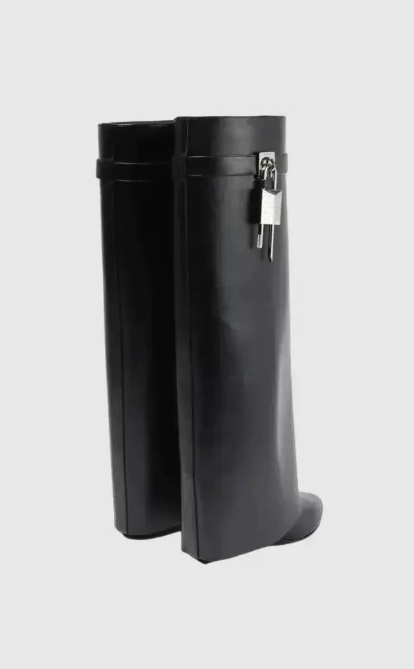 Aurelia Women's Knee-High Wedge Boots Glossy Black