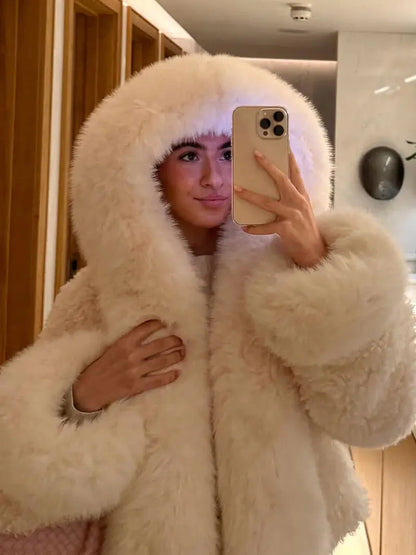 Lunara Women's Faux Fur Hooded Coat Oversized Winter