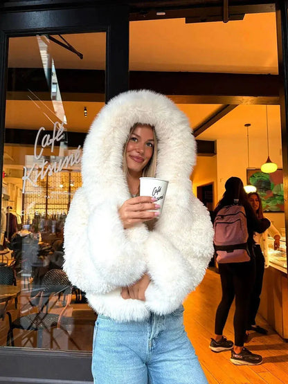 Lunara Women's Faux Fur Hooded Coat Oversized Winter