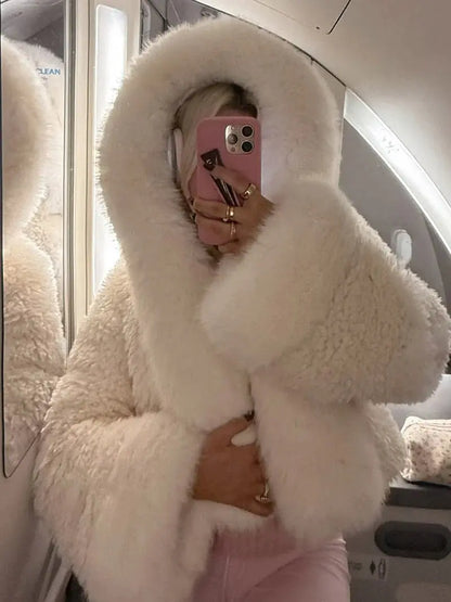 Lunara Women's Faux Fur Hooded Coat Oversized Winter