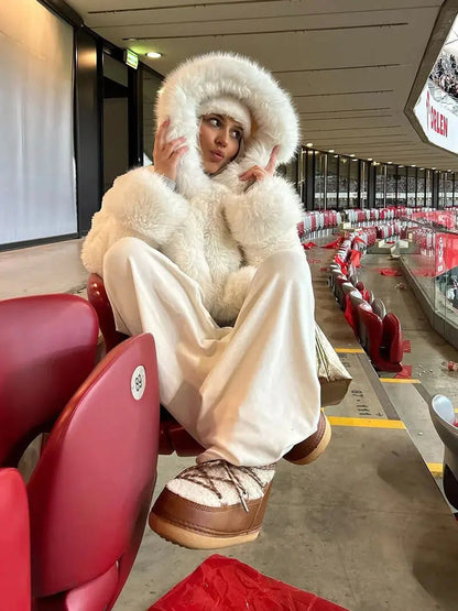 Lunara Women's Faux Fur Hooded Coat Oversized Winter