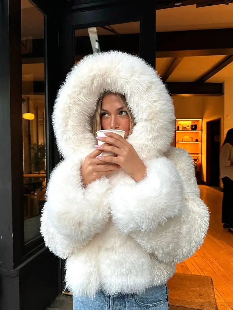 Lunara Women's Faux Fur Hooded Coat Oversized Winter - OutfitLondon