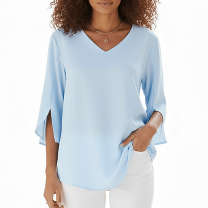 Women's V Neck Casual Short Sleeve Shirt - OutfitLondon