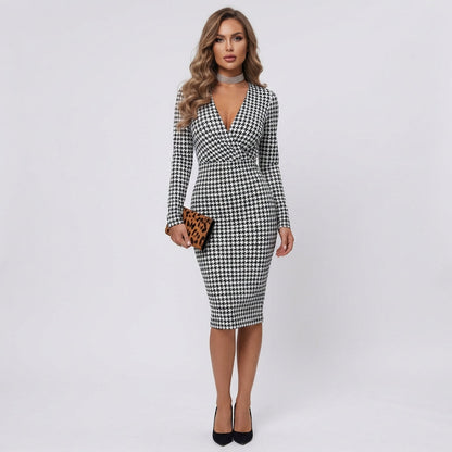 Sexy V Neck Long Sleeve Party Dress Elegant