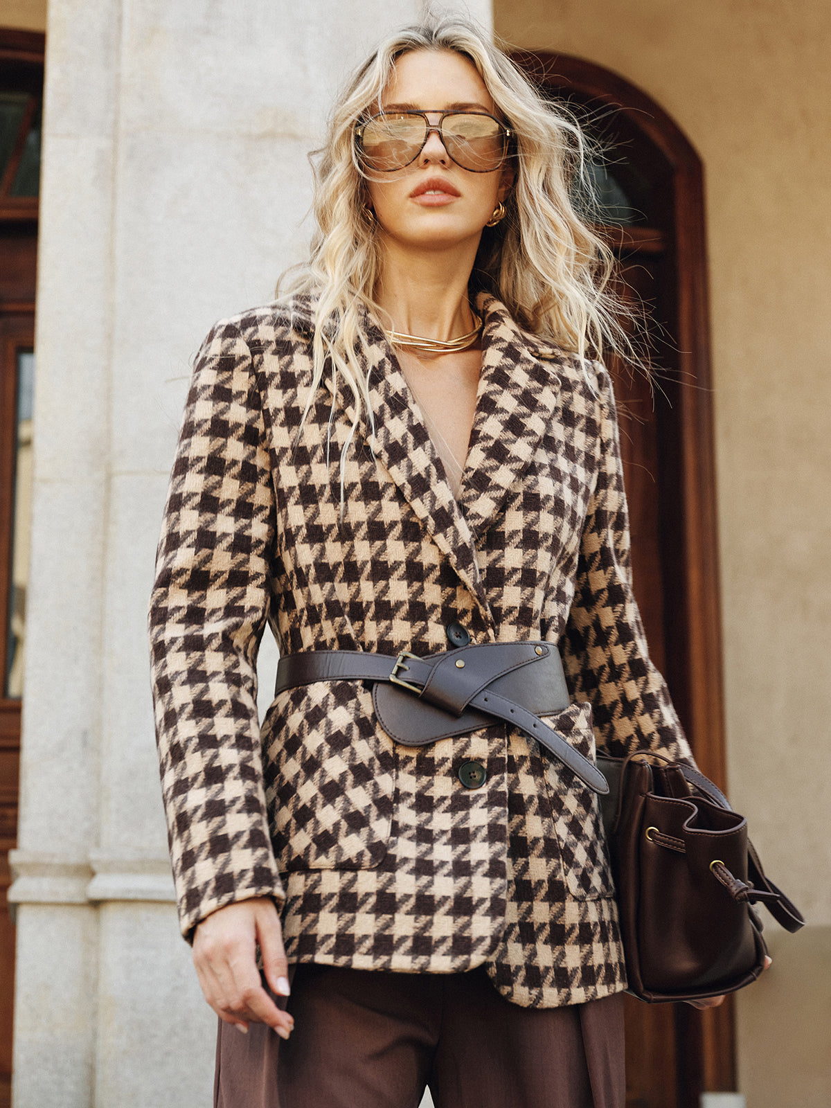 Women's Classic Checked Belted Jacket