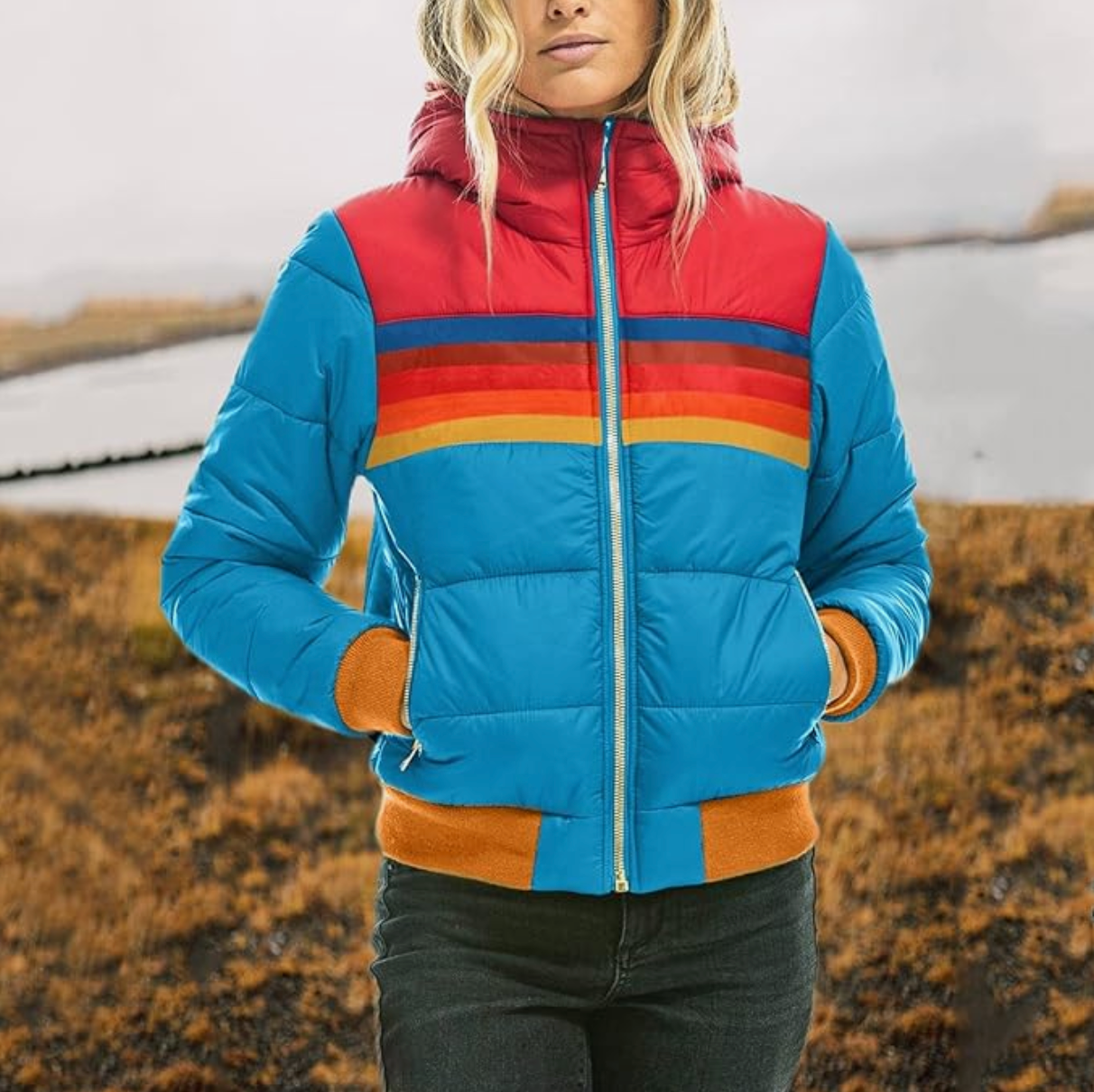 Women's Classic Striped Padded Coat