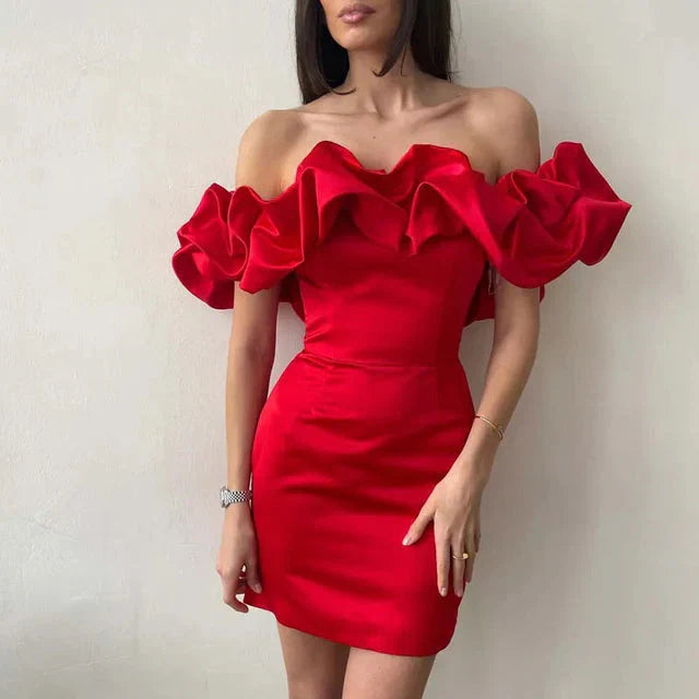 Chic Ruffle Evening Dress Off Shoulder Style - OutfitLondon