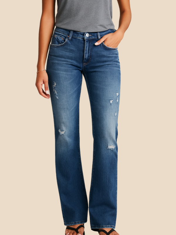 Women's Vintage Slim Fit Ripped Blue Jeans - OutfitLondon