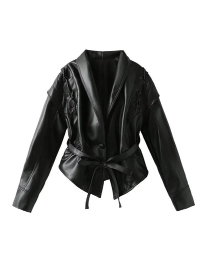 Vintage Ladies Leather Belted Coat