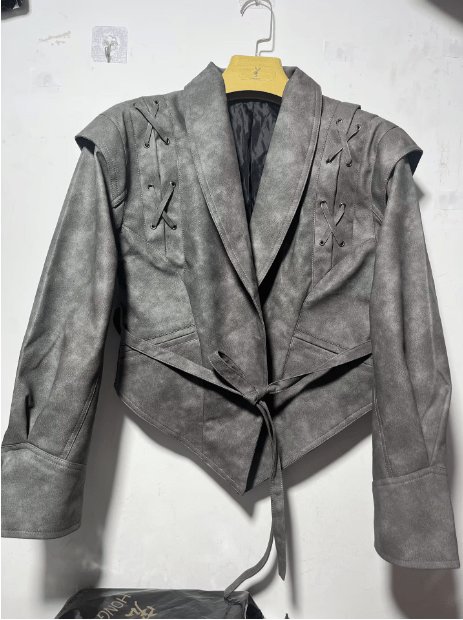Vintage Ladies Leather Belted Coat