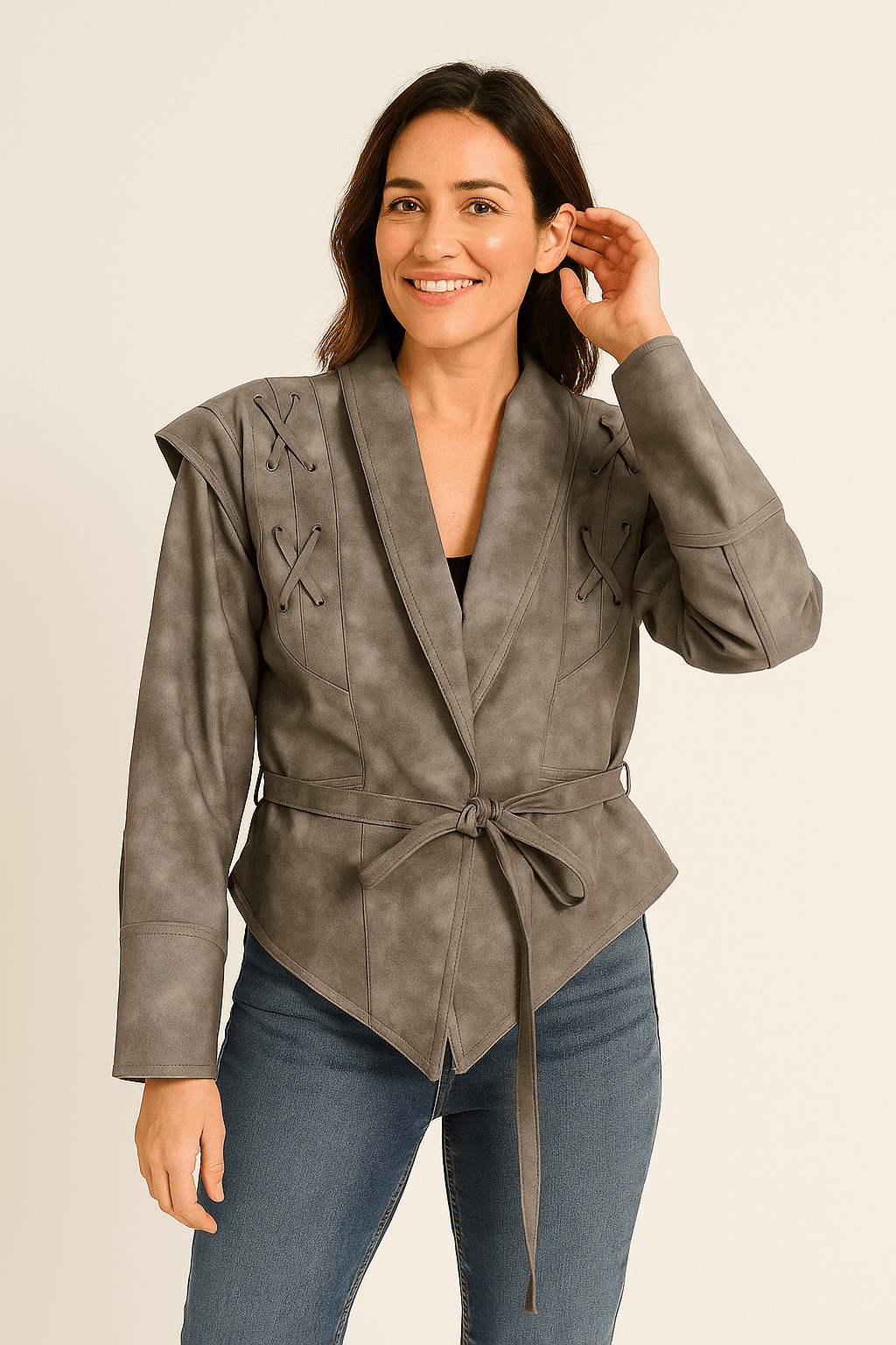 Ladies Warm Parka Jacket with Waist Tie