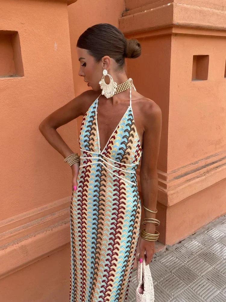 Sexy Deep V Summer Halter Dress - OutfitLondon