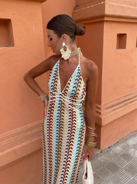 Sexy Deep V Summer Halter Dress - OutfitLondon