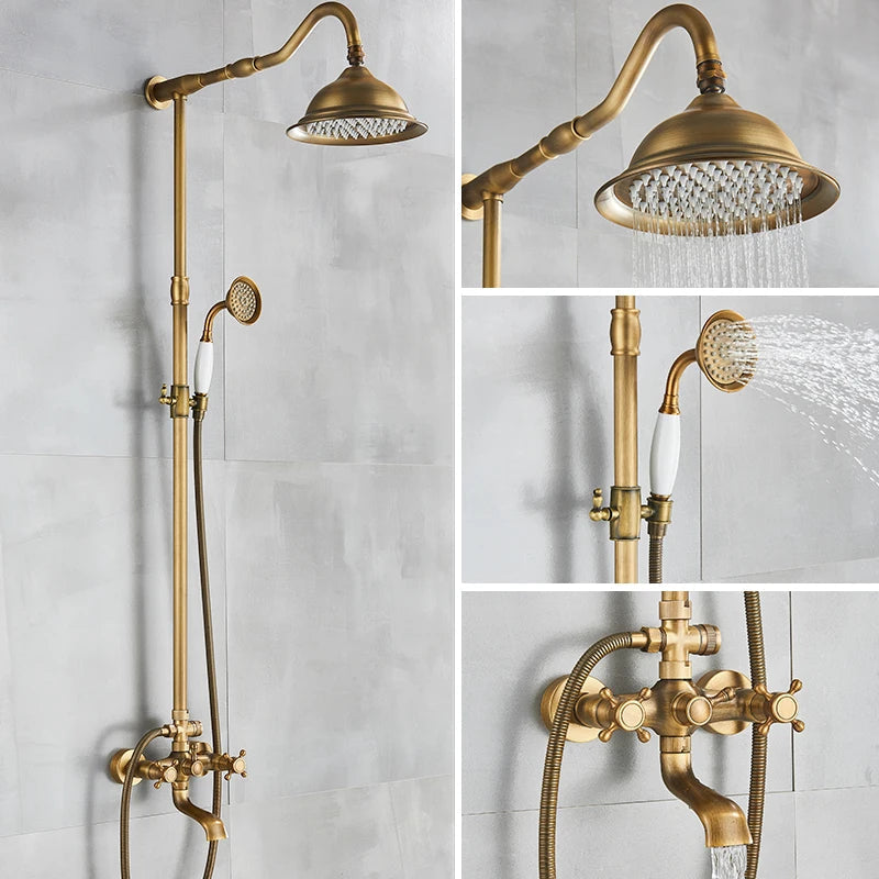 Classic Gold Shower Head Wall Mount Set for Bath - OutfitLondon