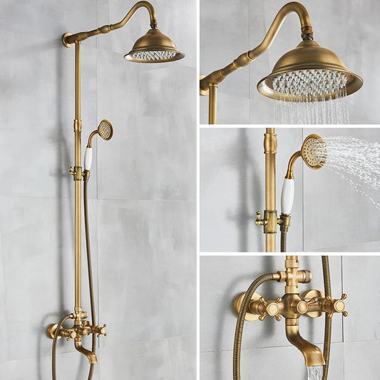 Classic Gold Shower Head Wall Mount Set for Bath - OutfitLondon