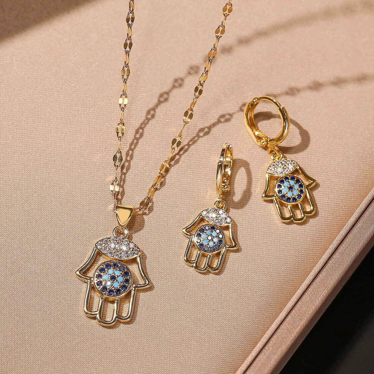 Protective Eye Hamsa Jewelry Set with Dangle Earrings
