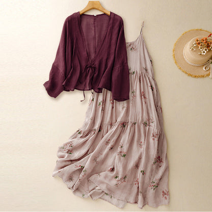 Casual Two Piece Cardigan And Maxi Dress Set - OutfitLondon