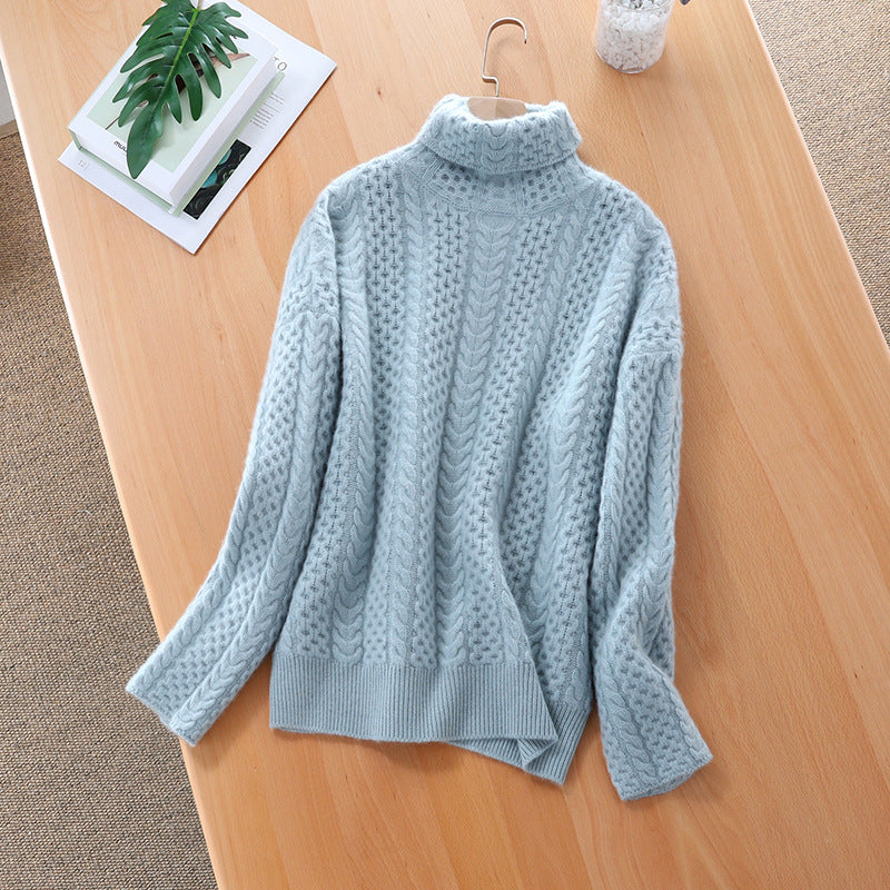 Cozy Oversized Cable Knit Turtleneck Sweater - OutfitLondon