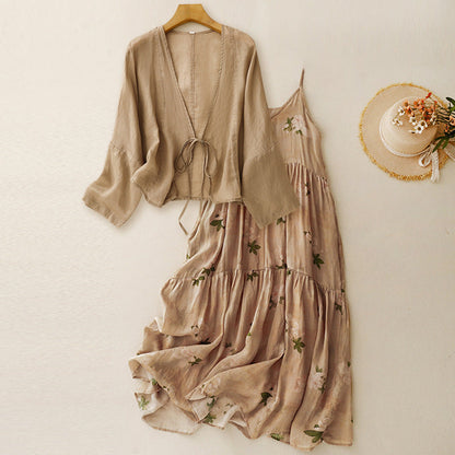 Casual Two Piece Cardigan And Maxi Dress Set
