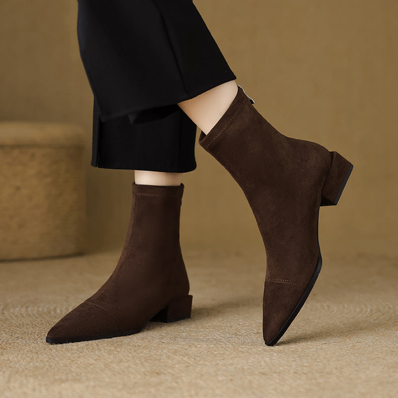 Slim Fit Ankle Boots | Pointed Toe Low Heel Boots - OutfitLondon
