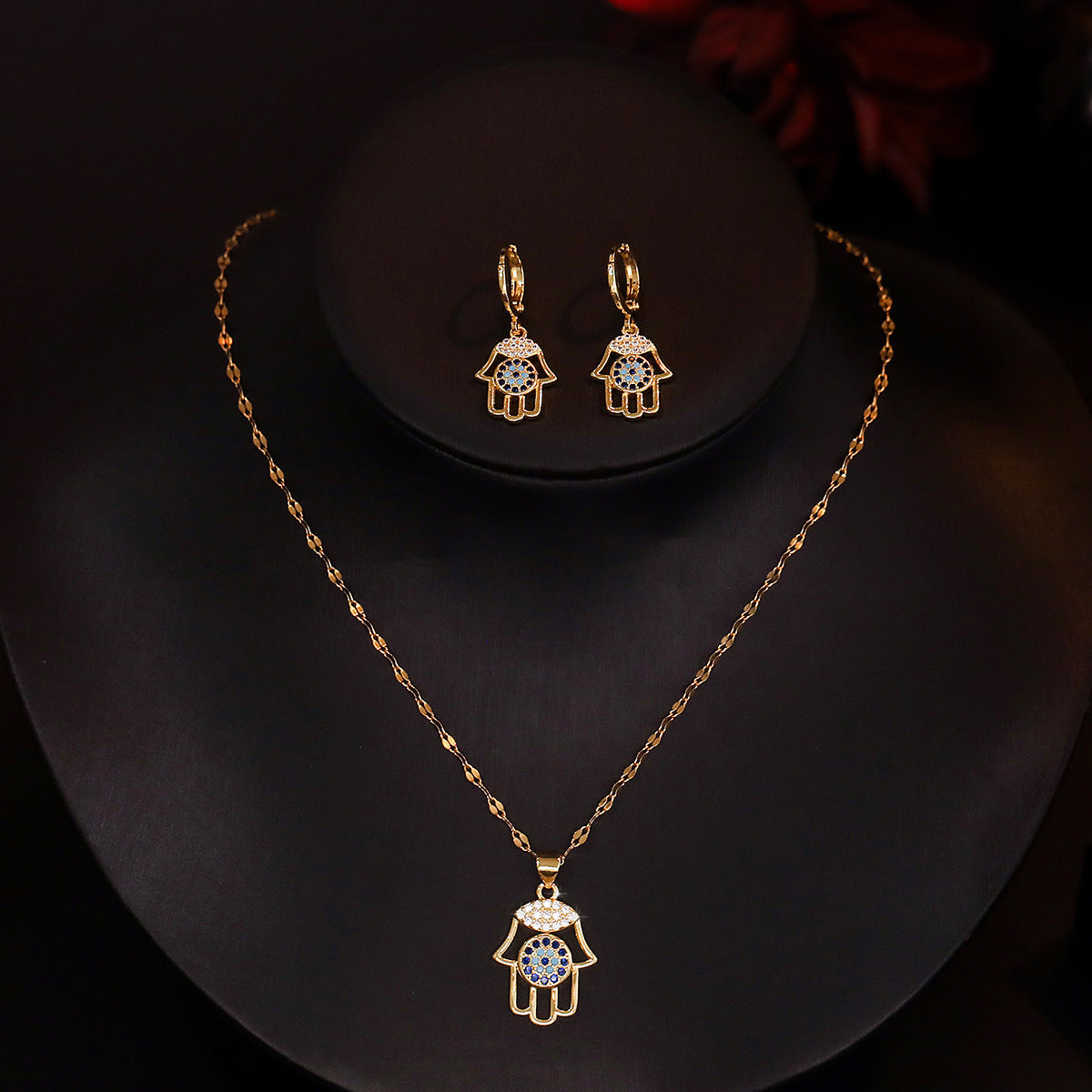 Protective Eye Hamsa Jewelry Set with Dangle Earrings