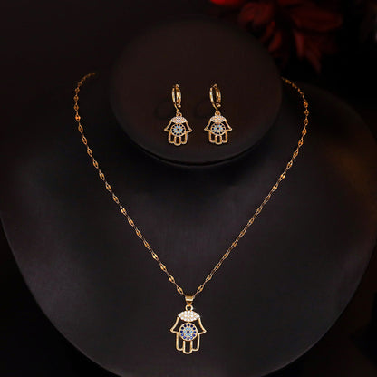 Protective Eye Hamsa Jewelry Set with Dangle Earrings