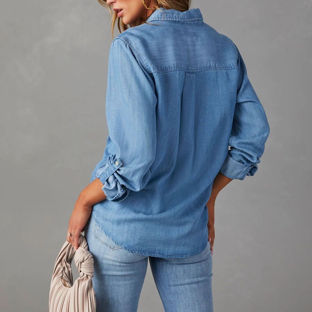 Casual Fit Blue Long Sleeve Denim Shirt