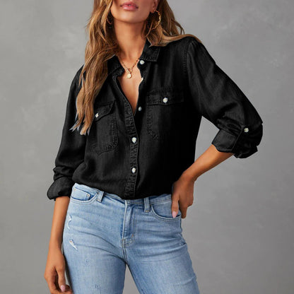 Casual Fit Blue Long Sleeve Denim Shirt